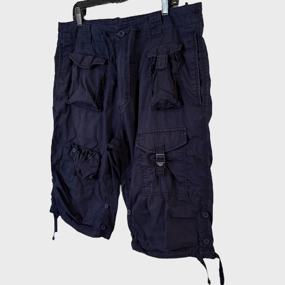 Y2K Sean John Classic Flight Cargo Shorts Blue Men's W34 Paratrooper Streetwear - Picture 2 of 9
